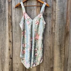 VTG Floral Satin Slip Dress in Sage Green and Blush Pink